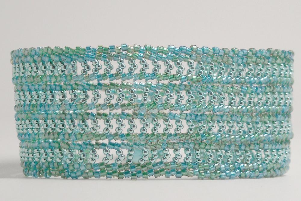 Bead Woven Bracelet Herringbone Stitch with Blue Green