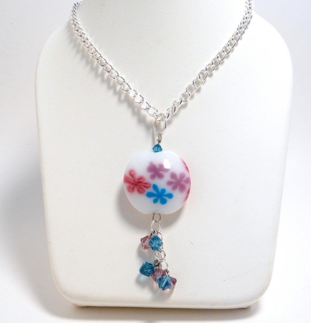 Lampwork Necklace Flowers and Crystals Summer Fashion