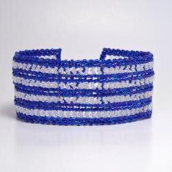 Bead Woven Bracelet in Herringbone Blue