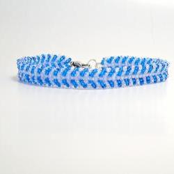 Bead Woven Bracelet Aqua Blue and Crystal
