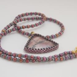 Cabochon Pendant Necklace Beaded Teardrop Stone