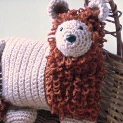Nursery Animal Pillow Lion Crocheted
