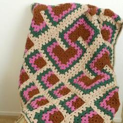 Crocheted Afghan Blanket Country Colors in Granny Square